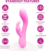 Dual Motor Rabbit Vibrator – 18.6 cm Pink G-Spot & Clitoral Vibrator — thumbnail 3 of 8