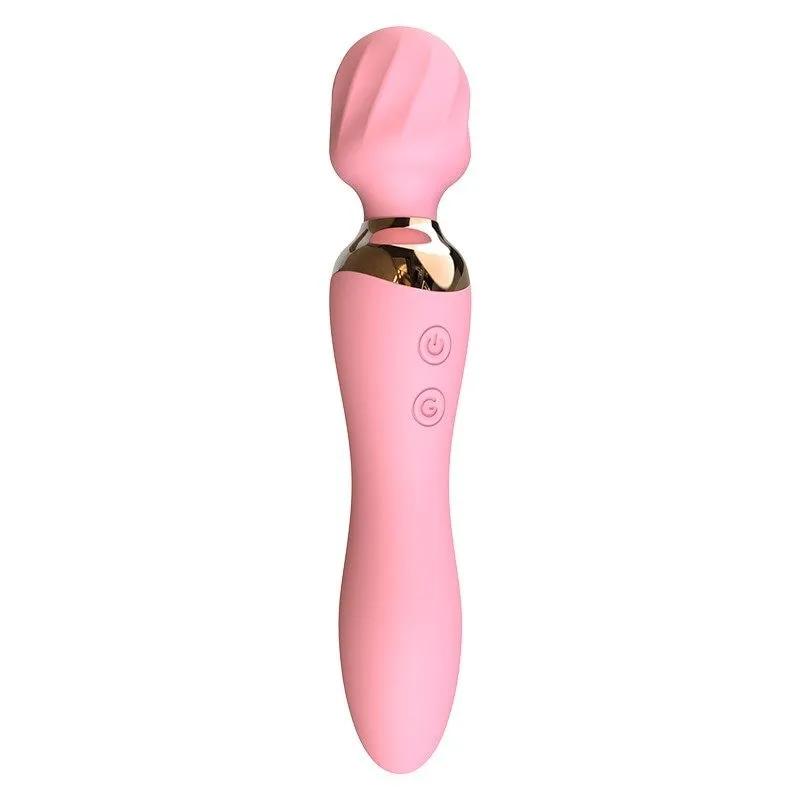 A rechargeable wand vibrator packed for delivery